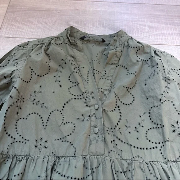Zara Olive Green Eyelet Dress - Picture 6 of 10